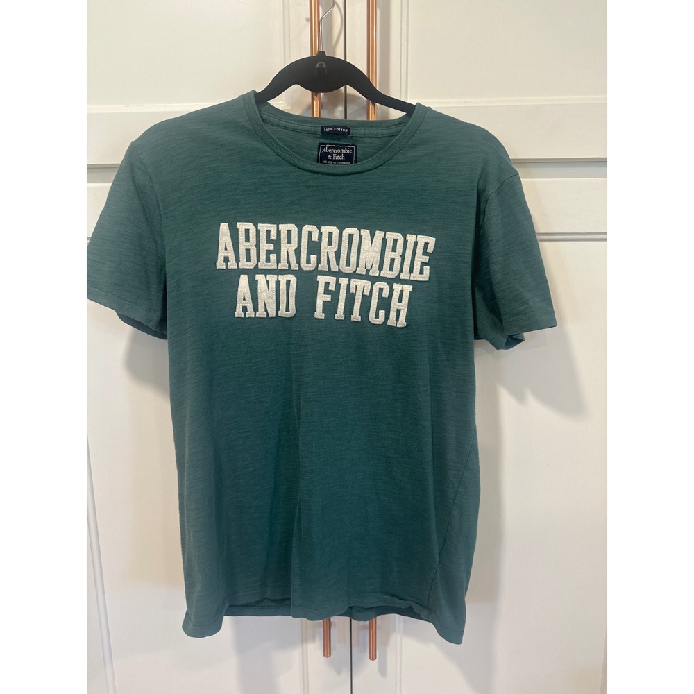 Abercrombie & Fitch Mens Teal Green Slub Cotton Embroidered Logo T-Shirt Small
